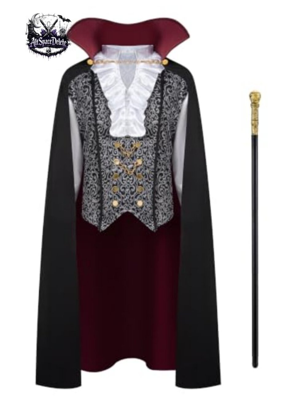 Mens Victorian Vampire Costume Set Cape Cane Cosplay